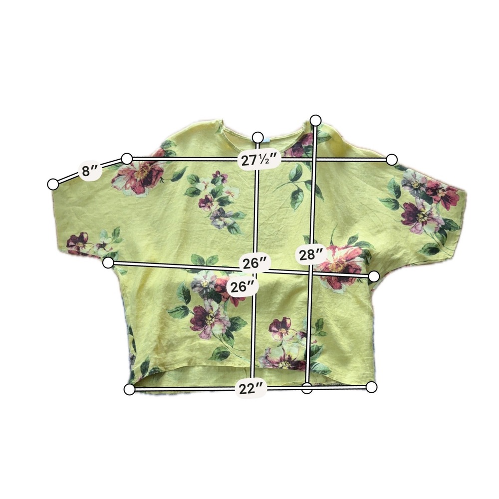 Lagenlook Nina Kendosa Paris Yellow Floral 100% Linen Boxy Top Made in Italy - Picture 9 of 9